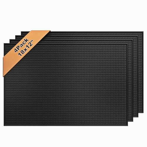 4 Pack Rubber Bar Mats for Countertop 18x12 Inch B... (Black | Rubber)