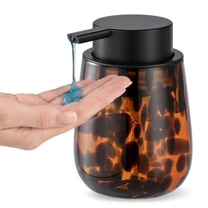 Marble Glass Liquid Soap/Lotion/Hand Sanitizer Pump Dispenser, Refillable for Kitchen and Bathroom Countertop (Amber)