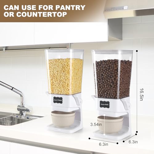 Cereal Dispenser Countertop with Cereal Bowls,16 Labels & Pen, Cereal Containers Storage, Candy Dispenser, Dry Food Dispenser For Pantry - Not Easy to Crush Food (White, 2 Pack)
