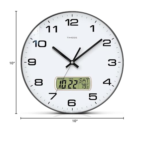 Wall Clock, 10" Dial Non-Ticking Silent Battery Op... (Black)