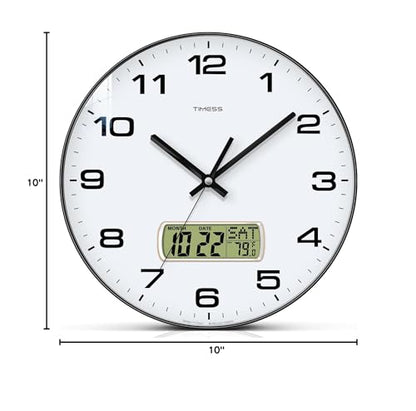 Wall Clock, 10" Dial Non-Ticking Silent Battery Op... (Black)