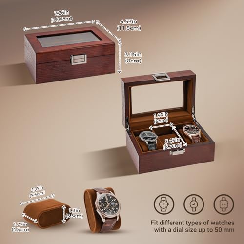 ProCase Wooden Watch Box, 3 Slot Mens Watch Display Case, Espresso | Wood Watches Holder Storage Organizer with Clear Lid, Anniversary Christmas Birthday Gift for Dad Friend Father Men Women