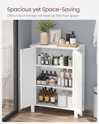 VASAGLE Floor Storage Cabinet, Freestanding Storage Unit with 2 Adjustable Shelves, for Bathroom Living Room Dining Kitchen, 11.8 x 23.6 x 31.5 Inches, Cloud White UBCB60WV1