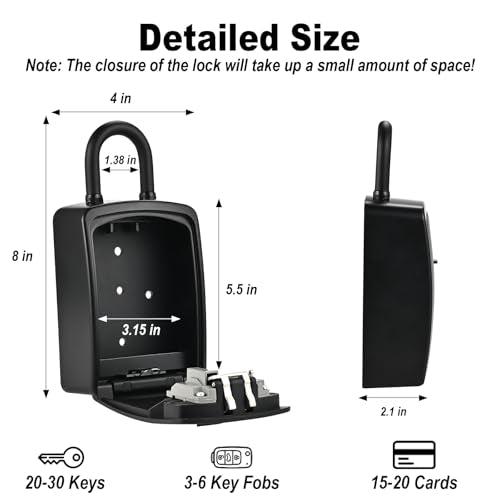 XXL Large Key Lock Box, 5.5"x4.1"x2.1", Upgraped Material | Waterproof Kirsite Combination Lockbox for Keys Outdoor, Portable Key Lock Box Wall Mount with Code (1 Pack, Black)