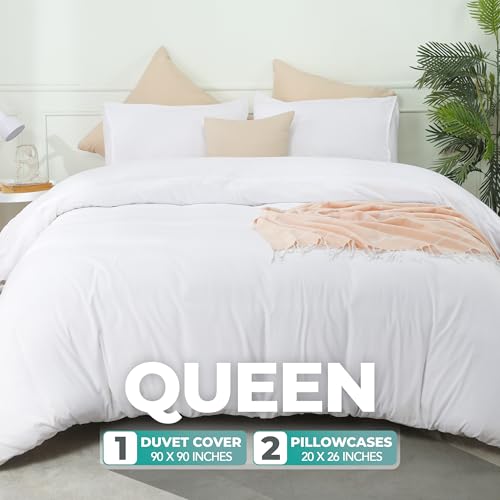 Utopia Bedding Duvet Cover Set with Pillowcases - 3 Pieces Bedding Duvet Cover with Zipper Closure - 1 Duvet Cover with 2 Pillowcases - Soft Brushed Microfiber (Queen, White)