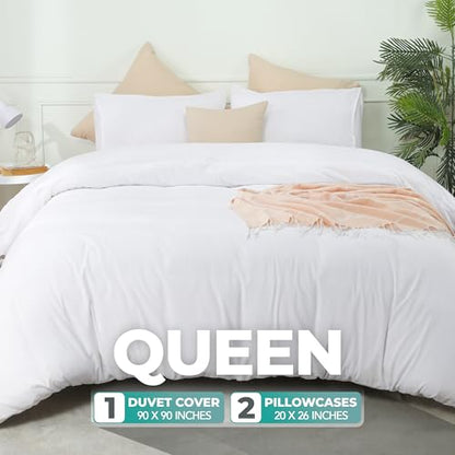 Utopia Bedding Duvet Cover Set with Pillowcases - 3 Pieces Bedding Duvet Cover with Zipper Closure - 1 Duvet Cover with 2 Pillowcases - Soft Brushed Microfiber (Queen, White)