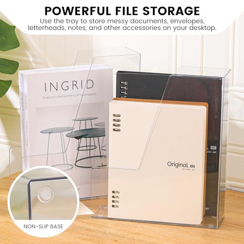 Vertical File Holder, Clear PET Desk Organizer and Storage Bins Holding for Magazines, Binders, Notebooks, Envelopes, Multi-purpose Plastic Document Organizer for Home Office, 4 pack