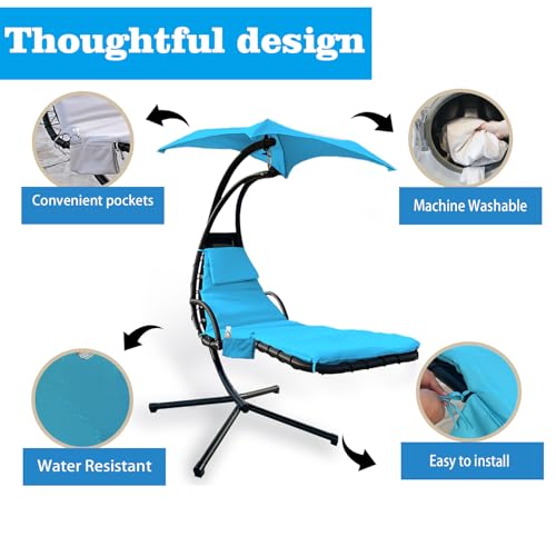 Waterproof Umbrella Fabric Patio Chair Replacement Cushion Cover,Blue | Waterproof Umbrella Fabric Slipcover for Outdoor Lounge, Patio Chaise & Swing Hammock; Cover Only, Cushion Excluded