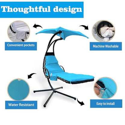 Waterproof Umbrella Fabric Patio Chair Replacement Cushion Cover,Blue | Waterproof Umbrella Fabric Slipcover for Outdoor Lounge, Patio Chaise & Swing Hammock; Cover Only, Cushion Excluded