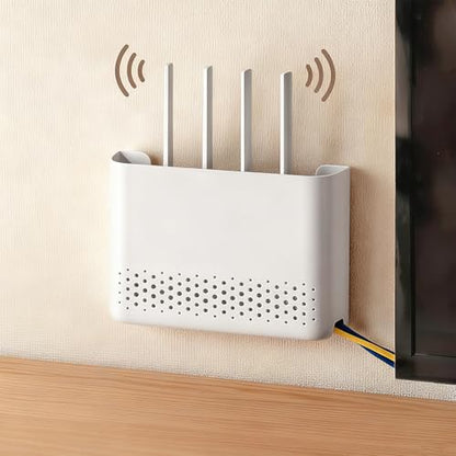 Wall Mounted Router Storage Box - No-Drill WiFi Router Organizer with Heat Dissipation Holes, Cable Management Box for Living Room, Bedroom, Study, Dorm, Apartment