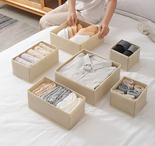 Fordonral 12 Pack Drawer Organizer Clothes, Foldable Fabric Dresser Organizer Closet Organizers and Storage Box for Underwear,Folded Clothes,Baby Clothing,Socks,Bra,Towels,Ties(12 Pack,Beige)