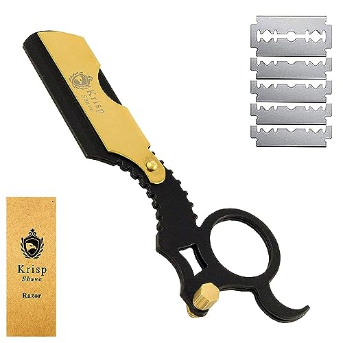 Professional Straight Razors For Men - Straight Edge Barber Razor Shaving Kit For Close Shave - Beard Cut Throat Safety Razor Shavette Navajas Para Barbero - 10 Shaving Blades By Krisp Beauty