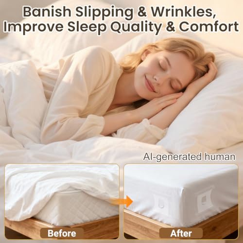 INSMART Sheet Holders - Bed Sheet Holder for Corners&Sides, Strong Elastic Sheet Straps/Grippers. Keep Sheets Firm&Tightt, No More Loose Sheets, Universal Fit and Easy Installation