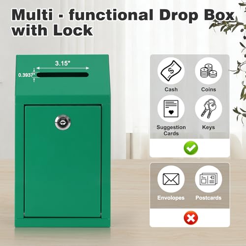 KYODOLED Cash Box for Farm Stand, Money Drop Box with Lock & Slot, Green | Wall mount, self-service payment drop, porch pickup, 2 keys, hardware included, 10.24 x 5.7 x 2.95 in