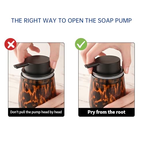 Marble Glass Liquid Soap/Lotion/Hand Sanitizer Pump Dispenser, Refillable for Kitchen and Bathroom Countertop (Amber)