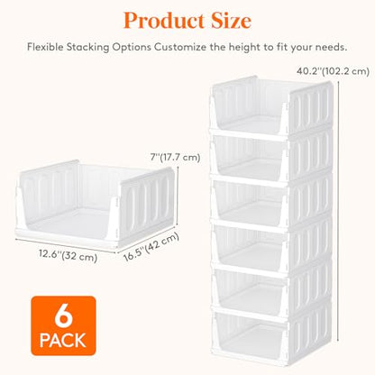 Lifewit 6 Pack Stackable Closet Storage Organizers for Clothes 16.5" Depth | Plastic Stacking Sweater Storage basket Bins for Wardrobe, Multifunctional Pants Organizer for RV, Pantry, Kitchen, Dorm