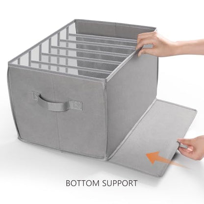 Wardrobe Clothes Organizer Pants Organizer Bins for Closet, 3 Pack | 7 Grids Divider, Support Board, Upgraded Sweater Organizer for Closet for Jean, Pant, Sweater, Legging T-Shirt