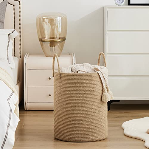 YOUDENOVA Jute Rope Laundry Hamper Basket, 58L Blanket Basket for Nursery | Large Woven Laundry Hamper with Sturdy Handles, Collapsible Home Decor Laundry Basket for Laundry, Clothes, Toys in Bedroom