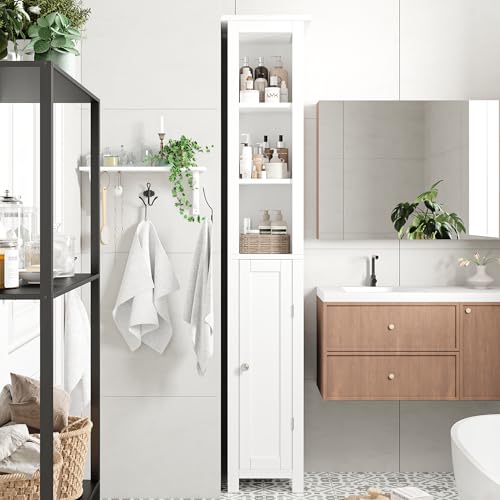 11.81'' Wide Narrow Bathroom Storage Cabinet-Slim Tall Bathroom Storage Cabinet with Adjustable Shelves，Bathroom Floor Storage Cabinet for Home, Small Spaces, Bathroom, Kitchen, Living Room, White