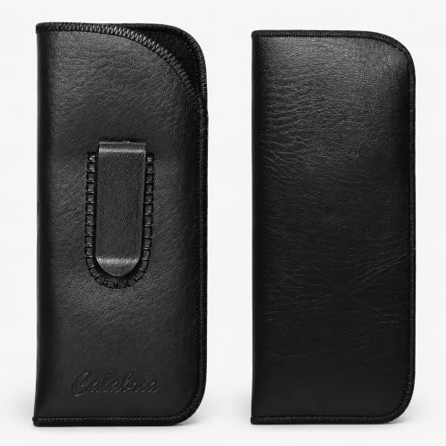 Calabria Slim Eye Glasses Case with Clip Soft PU Leather Black (3Pack) Men Women Eyeglass Pouch Slip-In Eyewear Sunglasses Bag