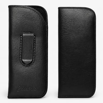 Calabria Slim Eye Glasses Case with Clip Soft PU Leather Black (3Pack) Men Women Eyeglass Pouch Slip-In Eyewear Sunglasses Bag