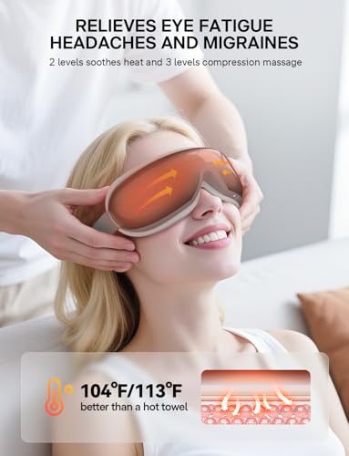 Eye Massager, Heated Massage Eye Mask | Compression Massage for Migraine Relief, Eye Strain, Dry Eyes and Improve Sleep, Gifts for Mom Dad Women Men, Wedding Gifts