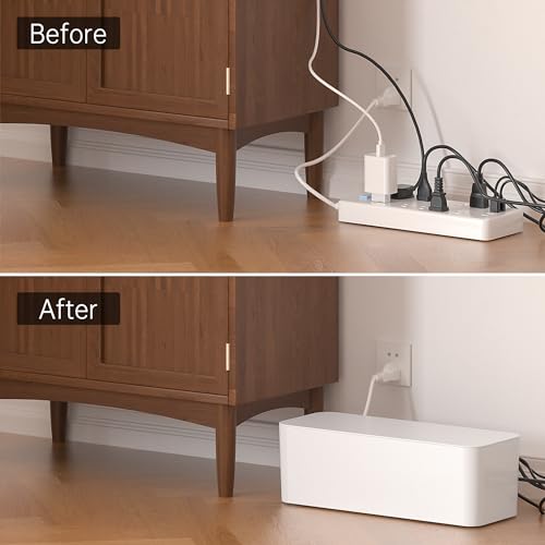 YECAYE Cable Management Box, White, XL+M, 2 Pack | Pet Friendly;Child-Proof; Power Strip Protector;For Home & Office;Cord Organizer Box;Wire Hider and Cord Organizer for Desk