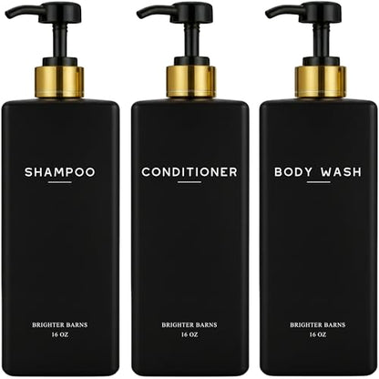 Black Shampoo and Conditioner Dispenser Set - Shower Soap Dispenser (Black)