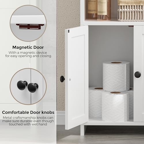 Small Bathroom Storage Cabinet, Toilet Paper Storage Cabinet | Bathroom Floor Cabinet with Doors and Shelves, Bathroom Organizers for Small Spaces, 7.9" D x 14.6" W x 31" H, White