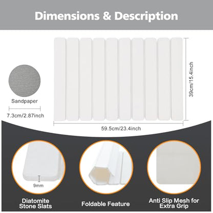 Foldable Stone Bath Mat, Non-Slip Diatomaceous Earth Mat, Super Absorbent Quick Drying Bath Stone Mat, Luxury Bath mat for Bathroom Kitchen Bathtub, 23.4 * 15.4" White