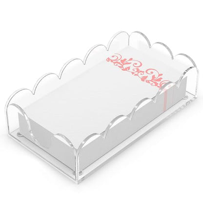LUGUNU Clear Acrylic Napkin Holder – Scalloped Tray for Bathroom, Kitchen, Dining Room – Stylish Guest Hand Towel & Disposable Paper Holder for Weddings, Hotels, and Home Decor (9x5.1x2.4 inch)