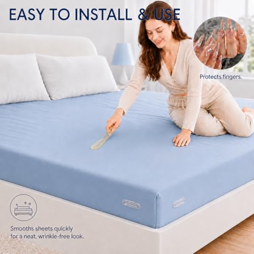 Fitted Sheet Holders, Bed Sheet Holders for Corners, 4 PCS Fitted Sheet Grippers with Lock Clips, Sheet Fasteners Secure Sheets for Twin, Full, Queen, King Beds