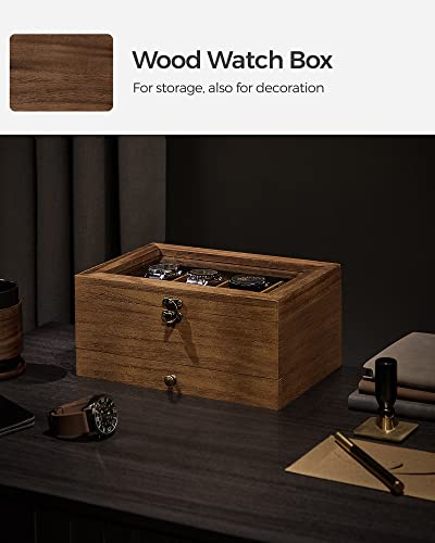 SONGMICS GISELLA Collection - 8-Slot Watch Box, 2-Tier Watch Display Case with Large Glass Lid, Removable Pillows, Velvet Lining, Jewelry Box, Gift Idea, Brown UJOW008K01