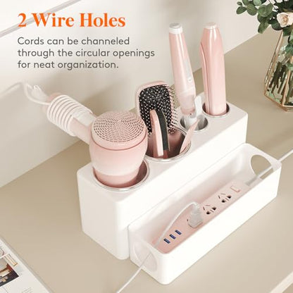 Lifewit Hair Tool Organizer Dryer Holder Countertop with 4 Cups, White | 4 Stainless cups Tools Organizer, Acrylic body Hair Product Storage for Curling Iron, Brush, Straightener, Bathroom