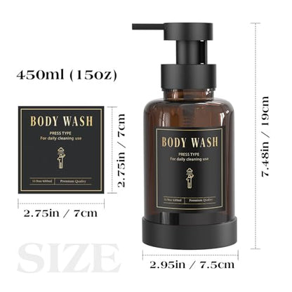 Luxspire Glass Foaming Soap Dispenser 15oz Hand Soap Bottle, Amber, 2 Pack | Anti-drip pump, wide mouth easy refill, non-slip silicone base, 5 waterproof labels, refillable glass for hand dish soap