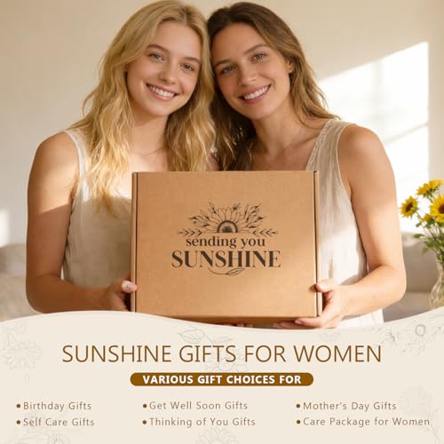 Sunshine Gift Baskets for Women Friend Get Well Care Package Birthday Gifts | Sunshine Box Sunflower Gifts for Best Friends, Get Well Soon Basket Thinking of You Self Care Birthday Gift Boxes for Her Mom