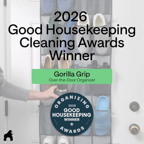 GORILLA GRIP Over the Door Shoe Organizer, 24 Large Breathable Mesh Pockets, Space Saving Hanging Storage Holder, Closet Rack Hanger Holds Up to 40 lbs, Hangs on Closets for Shoes, Accessories, Linen