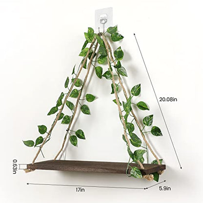 Floating Shelves for Wall,Hanging Shelves,Room Decor,Wall Decor,Boho Decor | Floating Shelves No Drill,Trinket Shelf,Cottage Core Wall Decor,2-Pack Shelf Set Includes Artificial Ivy & LED Lights