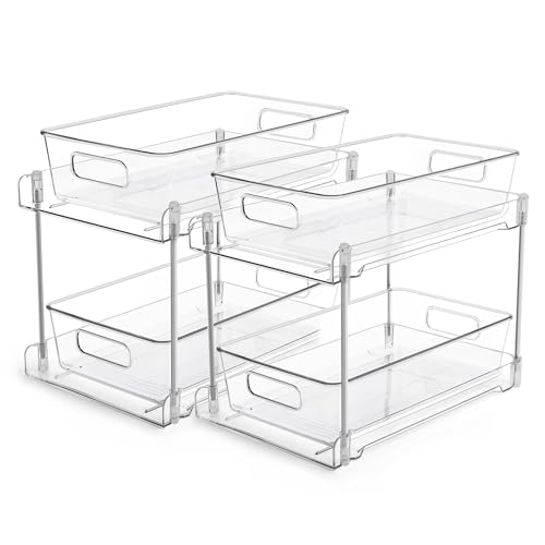 Vtopmart 2 Pack Pull Out Bathroom Under Sink Organizer (S-Standard) | Slide-out drawers, Multi-purpose storage, Clear visibility, Easy Set-up