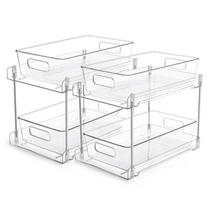 Vtopmart 2 Pack Pull Out Bathroom Under Sink Organizer (S-Standard) | Slide-out drawers, Multi-purpose storage, Clear visibility, Easy Set-up