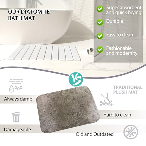 Foldable Stone Bath Mat 60x39cm | Quick-Dry Diatomaceous Earth Bath Rug with PVC Anti-Slip Base | Bathroom, Kitchen, Pet-Friendly Water Absorbent Mat
