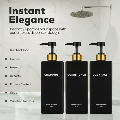 Black Shampoo and Conditioner Dispenser Set - Shower Soap Dispenser (Black)