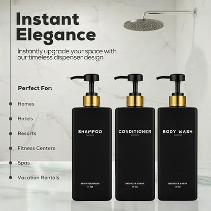 Black Shampoo and Conditioner Dispenser Set - Shower Soap Dispenser (Black)