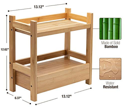 Sorbus 2-Tier Bamboo Countertop Shelf with Hidden Drawer for Vanity, Matcha Shelf, Bathroom Storage Cabinet, Under Sink Organizer, Bathroom Storage, Matcha Station Shelf (13″ L x 6.5″ W x 12.6″ H)