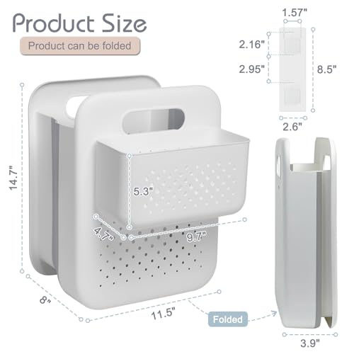 Small Collapsible Laundry Basket, Space-Saving Wall-Mounted Hamper with Detachable Mini-Basket, Portable Hanging Organizer for Clothes, Underwear Socks. (White)