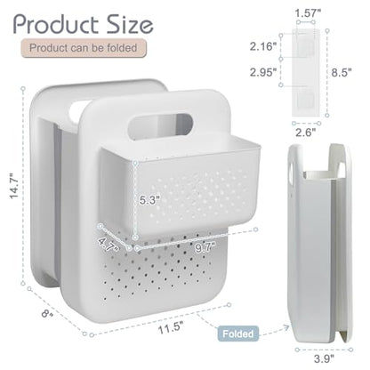 Small Collapsible Laundry Basket, Space-Saving Wall-Mounted Hamper with Detachable Mini-Basket, Portable Hanging Organizer for Clothes, Underwear Socks. (White)