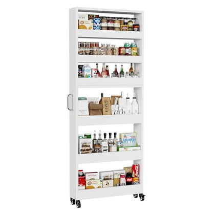 Slim Storage Cart, Lightweight 6 Tier Metal Rolling Utility Kitchen Cart on Wheels, Mobile Storage Shelving Unit Organizer for Bathroom Laundry Office Narrow Places (White, 6" D)