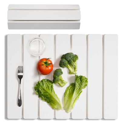 Meowoo Stone Drying Mat for Kitchen Counter, 15.7"x11.8" Foldable Diatomaceous Earth Mat, Super Absorbent, Quick-Dry Bath & Kitchen Pad for Dishes, Cups, Bottles, Non-Slip, Fits Any Countertop - White
