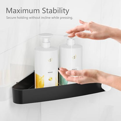Plastic Shower Caddy Corner (for 90° Only), 4 Pack, Black | Adhesive Corner Shower Shelves for Smooth Wall Bathroom Organizers and Storage, Bathroom Decor