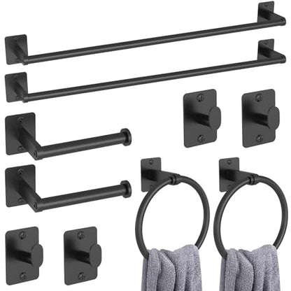 10-Piece Bathroom Accessories Set, 24 inch Towel Bar | Black Bathroom Hardware Set, Towel Racks for Bathroom, Robe Towel Hooks, Toilet Paper Holder Wall Mounted